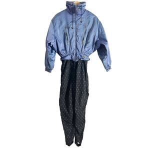 Bogner Vintage Blue Black Jacquard Nylon Ski Snow Jumpsuit Size 8